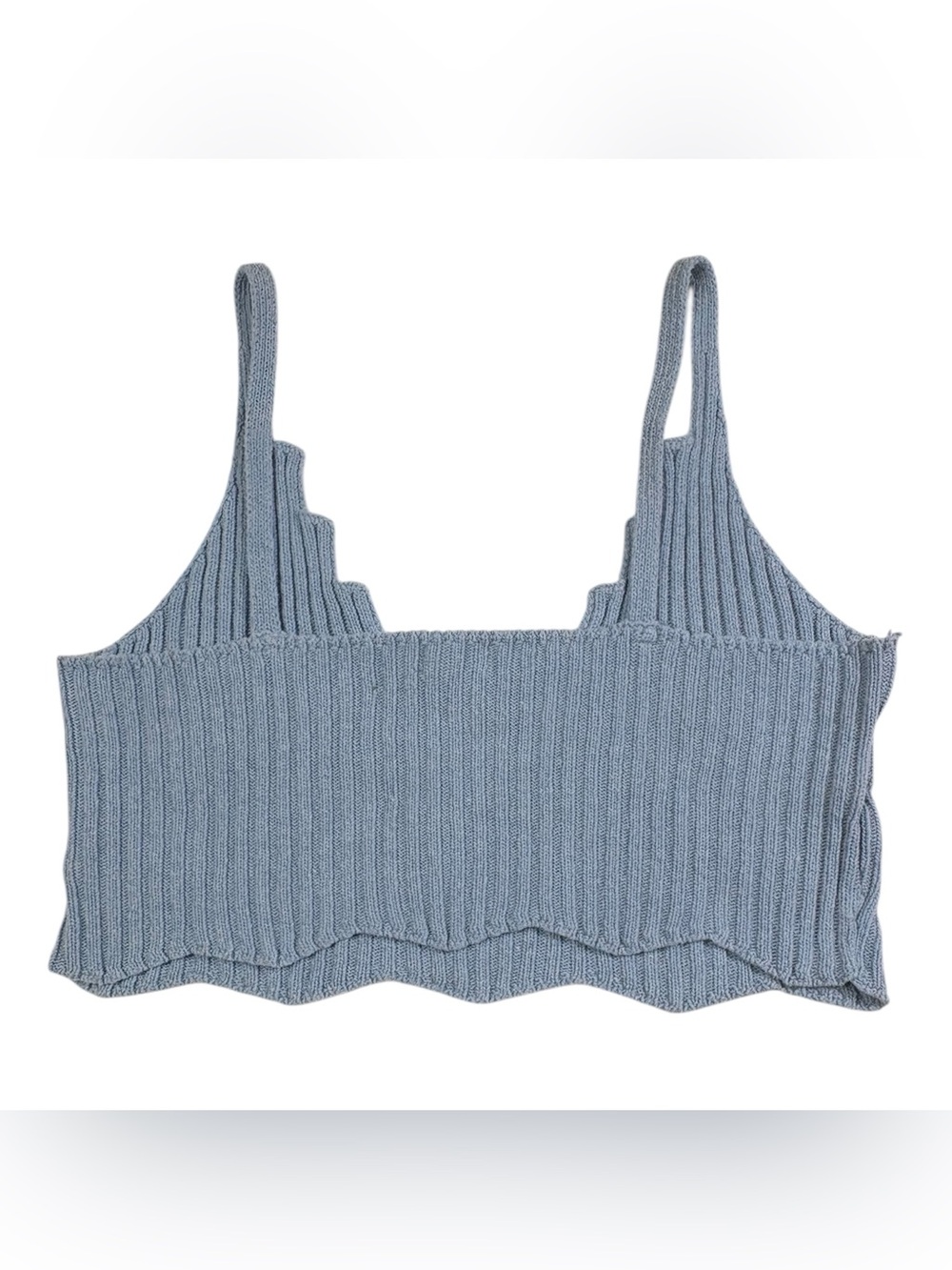 Blue Ribbed Knit Crop Tank - Picture 2 of 7